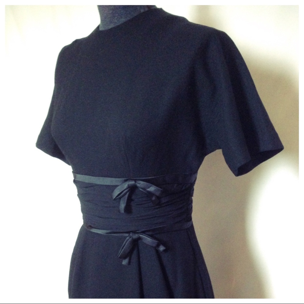 VTG Black Wool 60s Mod Pin Up Rockabilly  Dress